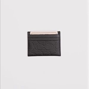 Coach Card Case In Signature Black Leather